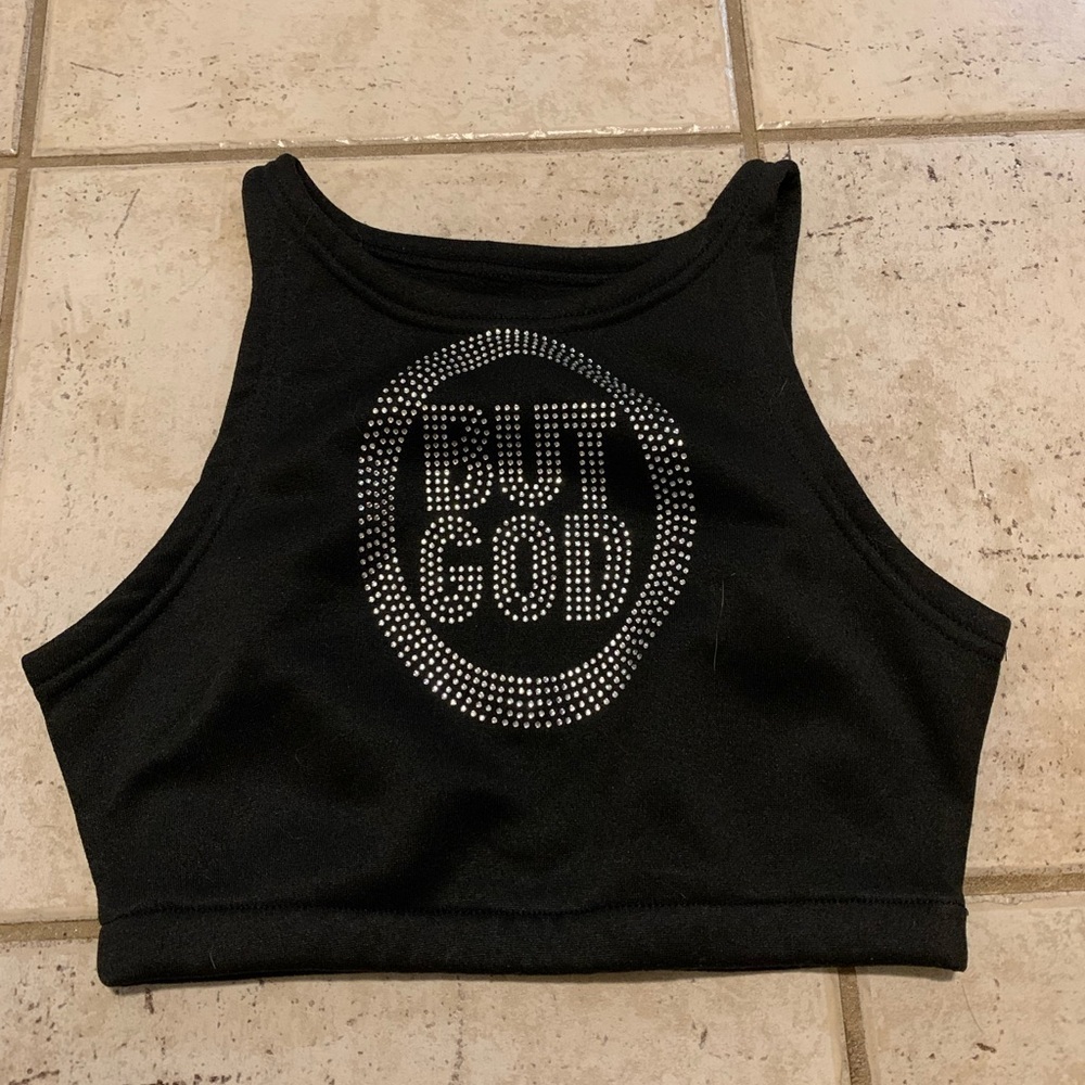 BUT GOD Crystal Rhinestone Crop Tank & Jogger Sweatpants Set - Black - Size S - Picture 11 of 15